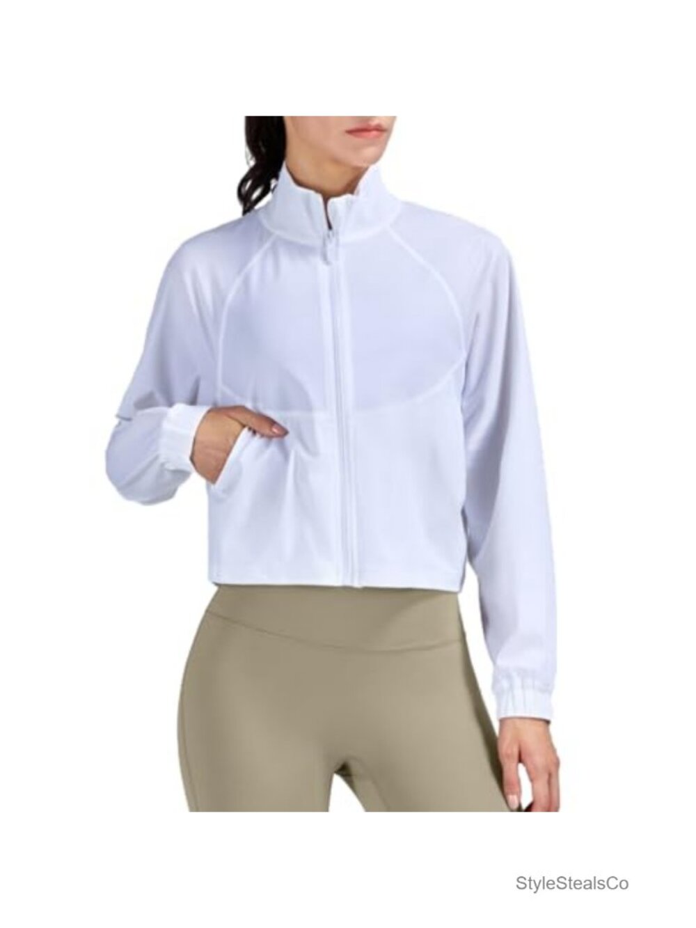 Women's Cropped Lightweight Running Track Jacket UPF 50+ Long Sleeve Zip Up